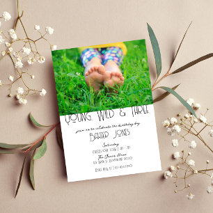 Young, Wild & Three B-Day Photo Invite Colour