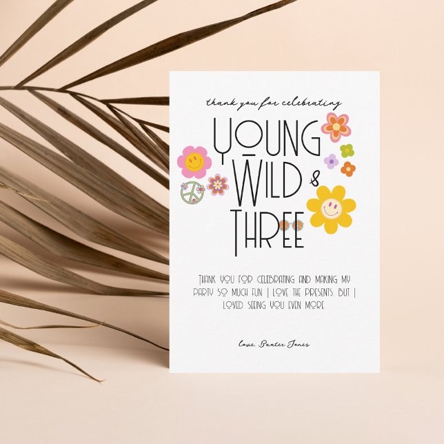 Young, Wild & Three | B-Day Thank You Card | Smile (Creator Uploaded)