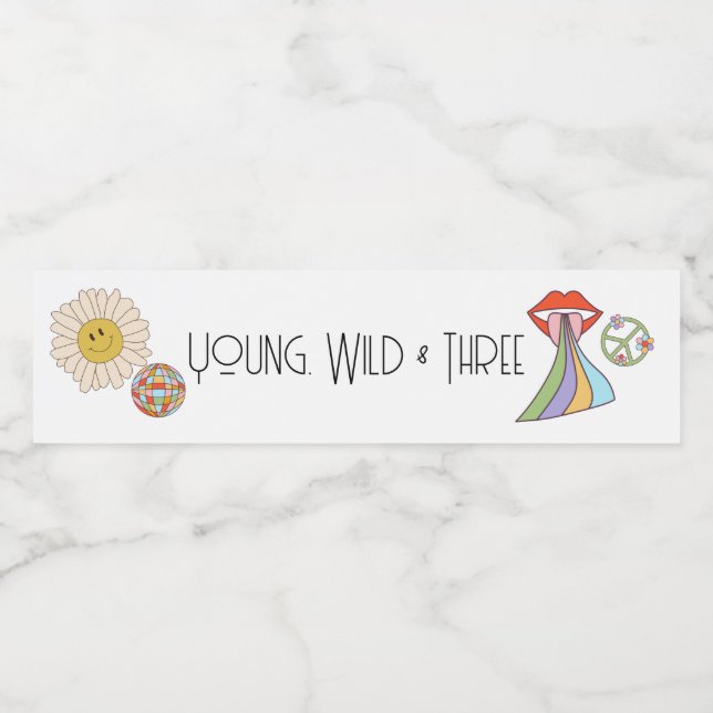 Young, Wild & Three | B-Day Water Label | Boho (Single Label)