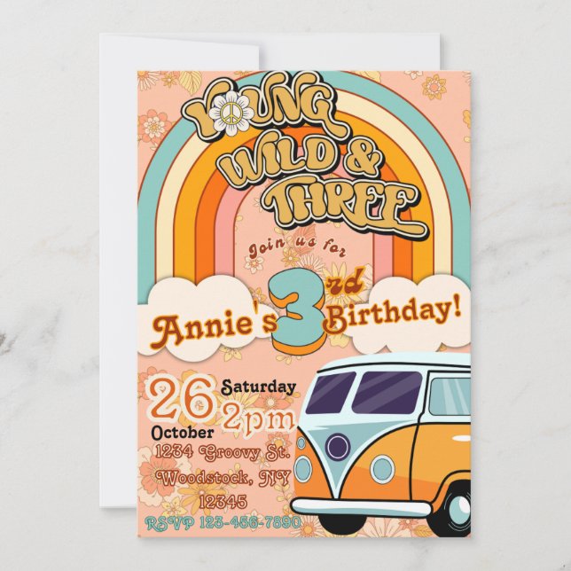 Young, Wild & THREE Birthday Invitation (Front)