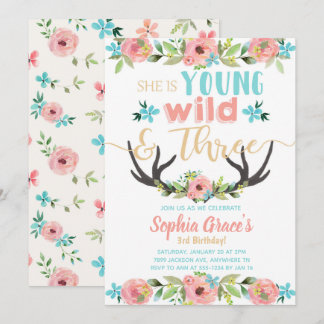 Young Wild & Three Birthday Invitation