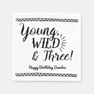 Young, Wild & Three Birthday napkin