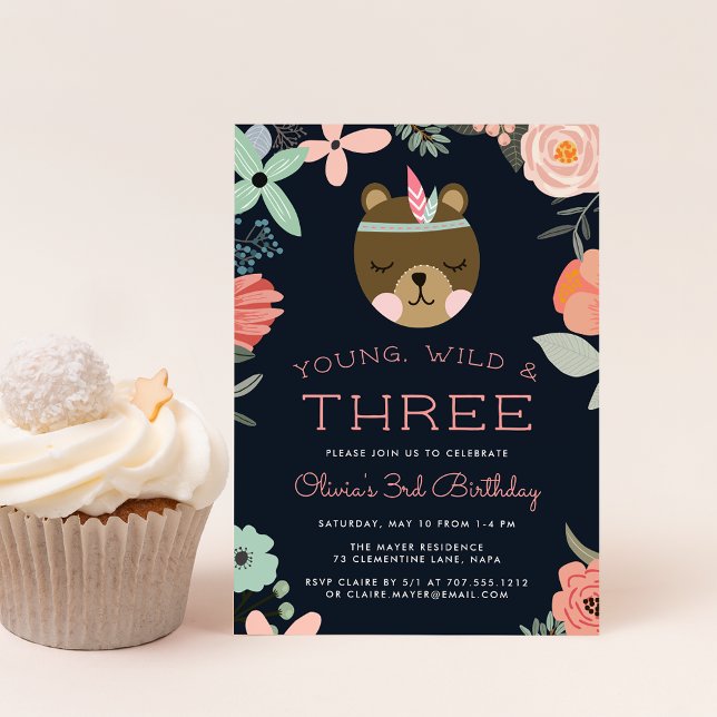 Young, Wild & Three Birthday Party Invitation (Creator Uploaded)