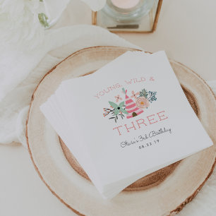 Young, Wild & Three Birthday Party Napkin