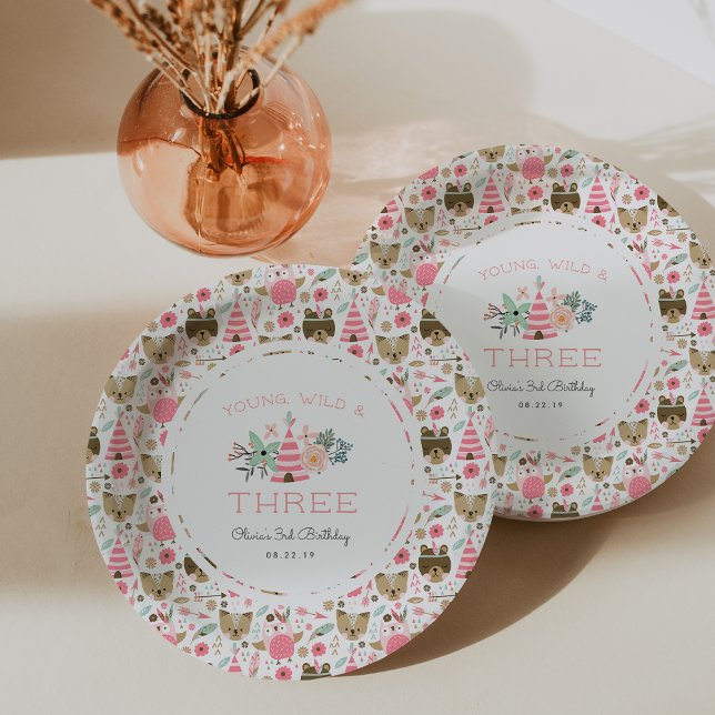 Young, Wild & Three Birthday Party Paper Plate (Creator Uploaded)