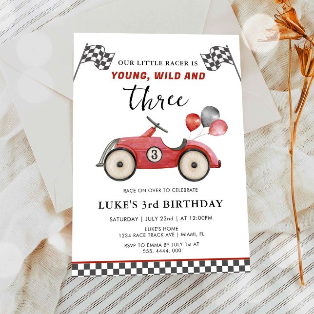 Young Wild & Three Boys Race Car Birthday Invitation (Creator Uploaded)