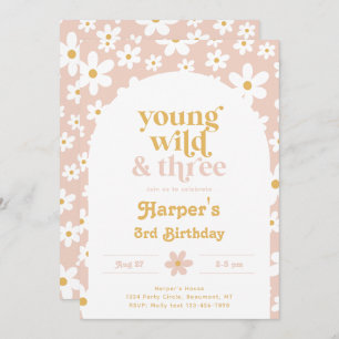 Young, Wild & Three Daisy Invitation   Daisies