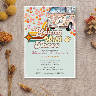 Young Wild & three Daisy Van Floral 3rd Birthday Invitation