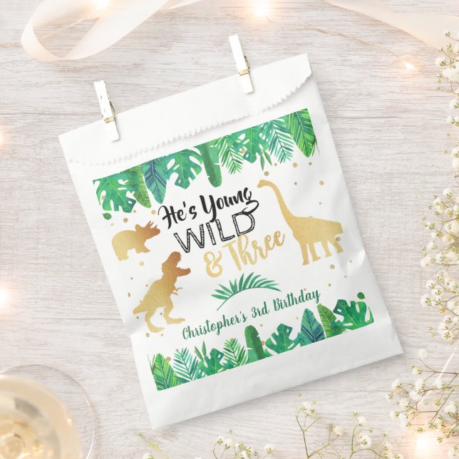 Young Wild & Three Dinosaur Boys Third Birthday Favour Bag (Clipped)