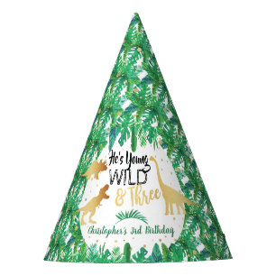 Young Wild & Three Dinosaur Boys Third Birthday Party Hat