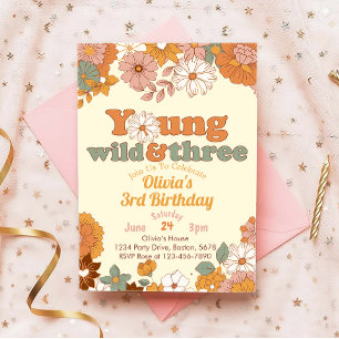 Young Wild Three Floral 3e Invitation anniversaire