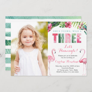 Young Wild THREE, Girl 3rd Birthday Party Picture Invitation