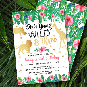 Young Wild & Three Girls 3rd Birthday Invitations