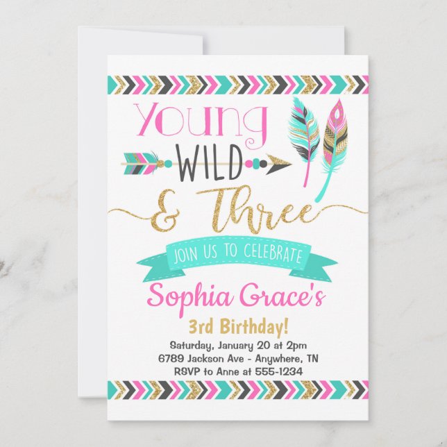 Young Wild & Three Girls Birthday Invitation (Front)