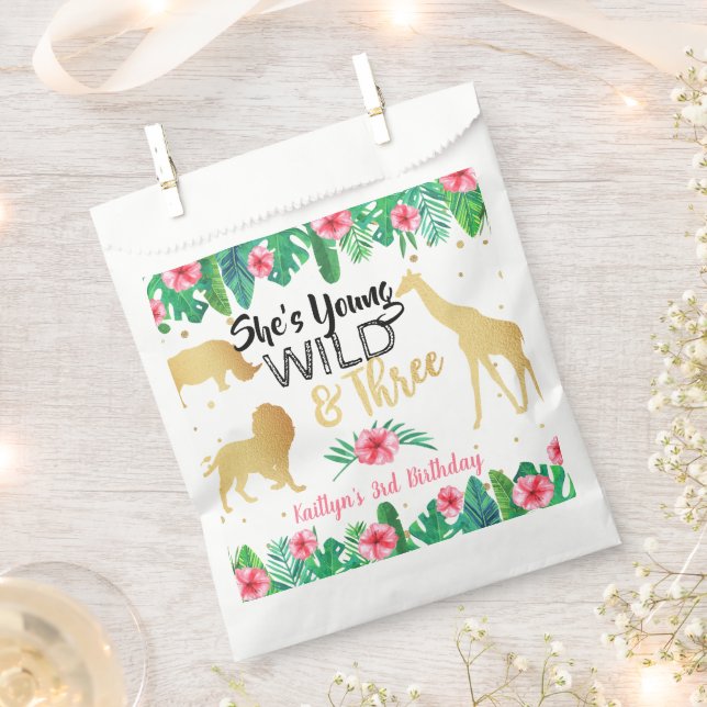 Young Wild & Three Girls Third Birthday Party Favour Bag (Clipped)