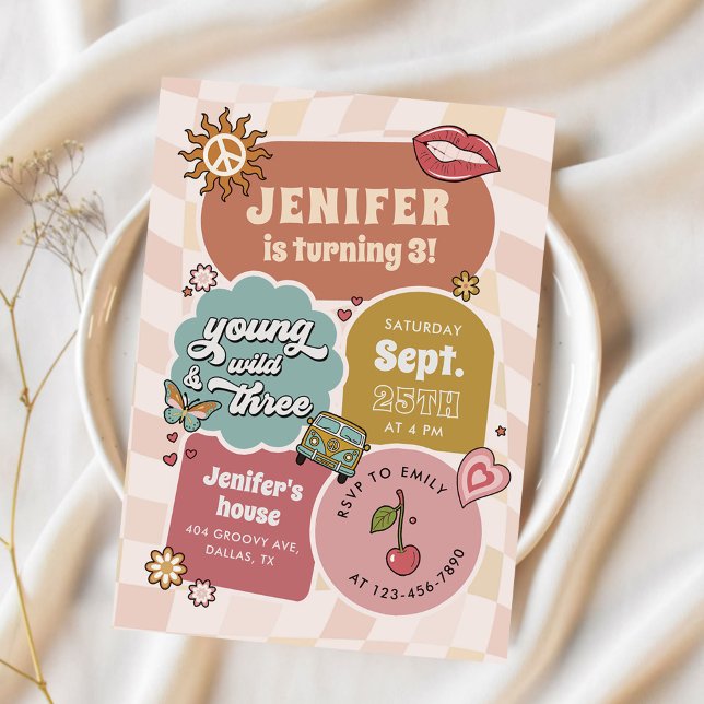Young Wild & Three Groovy Daisy 3rd Birthday  Invitation (Creator Uploaded)