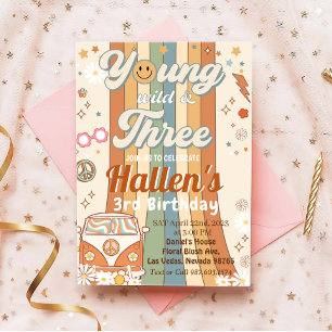 Young Wild & Three Groovy Rainbow 3rd Birthday Invitation