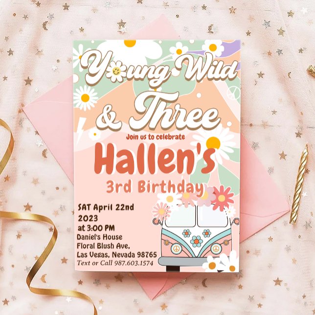 Young Wild & Three Groovy Rainbow 3rd Birthday Invitation (Creator Uploaded)