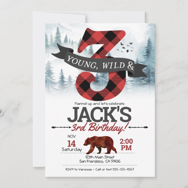 Young Wild & Three invitation, Lumberjack 3rd Invitation (Front)