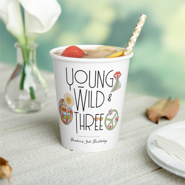 Young, Wild & Three | Kid Birthday Cups | Boho (Insitu)
