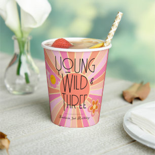 Young, Wild & Three   Kid Birthday Cups   Pink