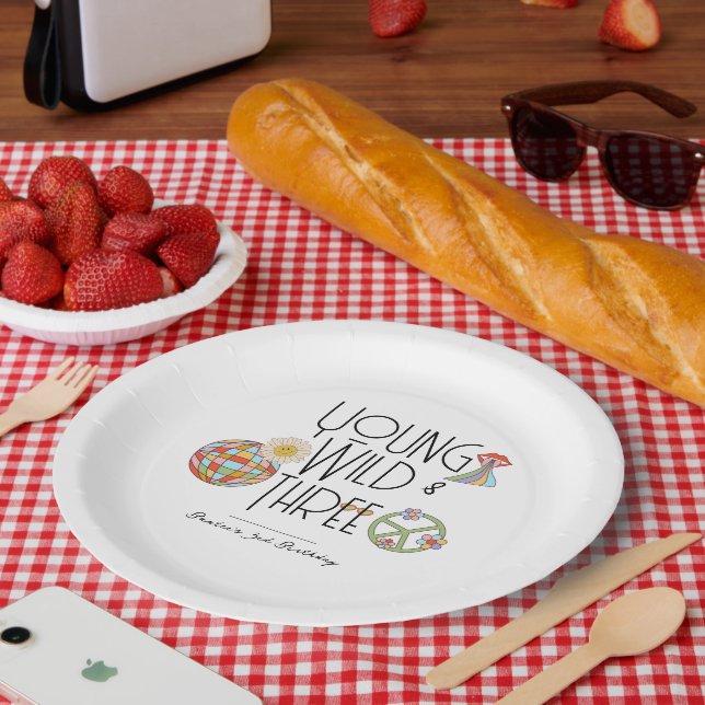 Young, Wild & Three | Kid Birthday Plates | Boho (Picnic)