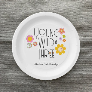 Young, Wild & Three Kid Birthday Plates Smile