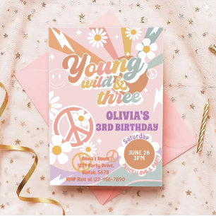 Young Wild Three Peach Love Party 3rd birthday Invitation