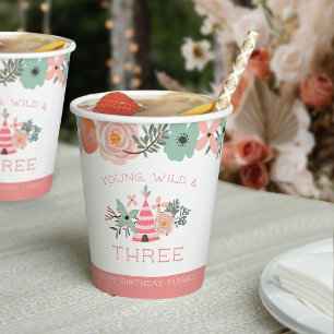 Young, Wild & Three Personalized First Birthday Paper Cups