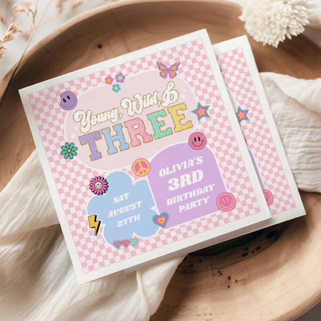 Young Wild & Three Preppy Patch 3rd Birthday Party Napkin (Creator Uploaded)
