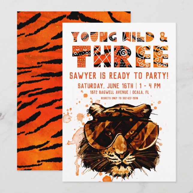 Young, Wild & Three | Punk Tiger Invitation (Front/Back)