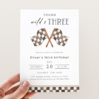 Young Wild & Three Racing 3rd Birthday Party Invitation