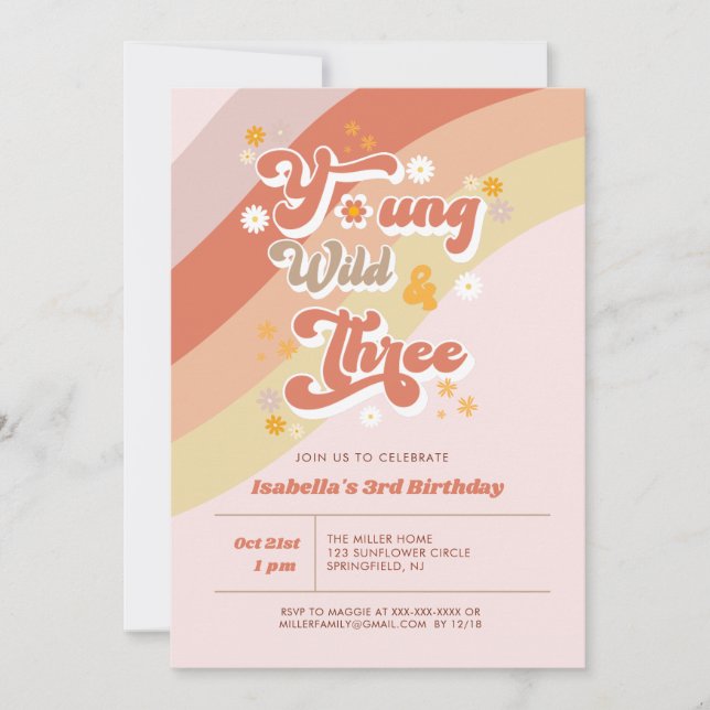 Young Wild & Three Retro 3rd Birthday  Invitation (Front)