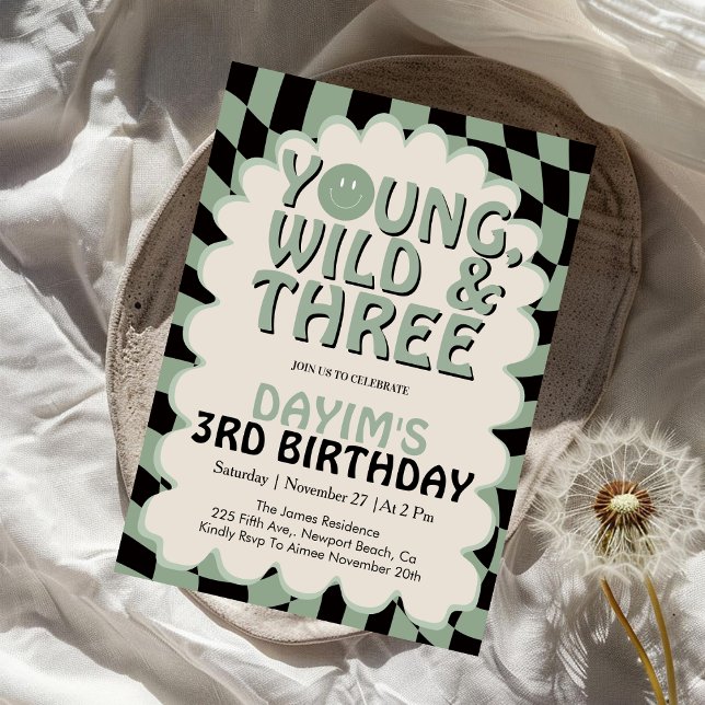 Young Wild & Three Retro 3rd Birthday Party Invitation (Creator Uploaded)