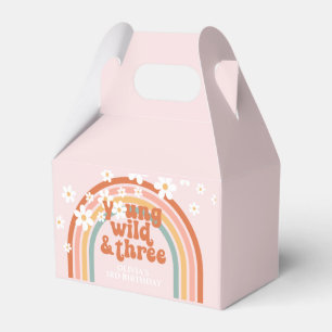 Young Wild Three Retro rainbow 3rd birthday Favor Box