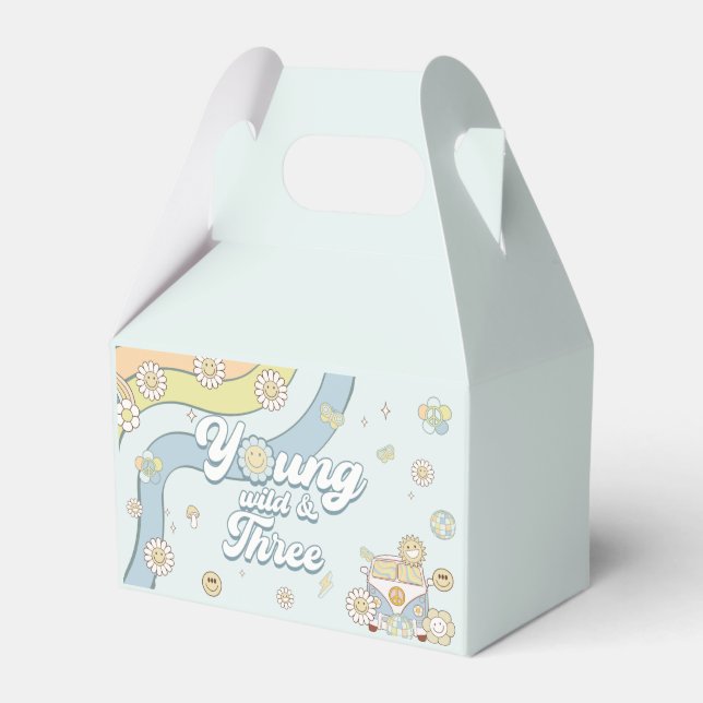 Young Wild Three Retro Rainbow 3rd Birthday Favor Box (Front Side)