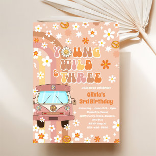 Young Wild Three Retro Rainbow 3rd Birthday Invitation