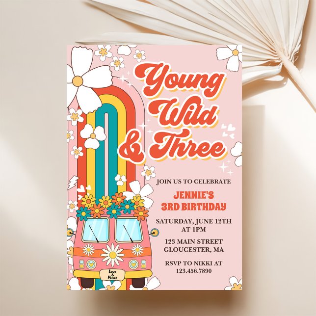 Young Wild Three Retro Rainbow 3rd Birthday Invitation (Creator Uploaded)