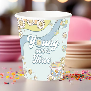 Young Wild Three Retro Rainbow 3rd Birthday Paper Cups