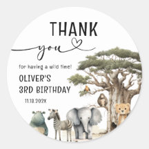 Young Wild Three Safari 3rd Birthday Thank You