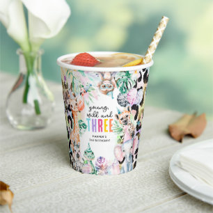 Young, Wild & THREE Safari Animals 3rd Birthday Paper Cups
