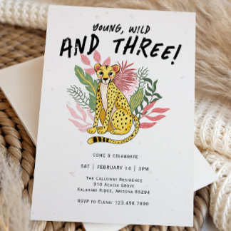Young Wild Three Safari Kids Birthday Party Invitation