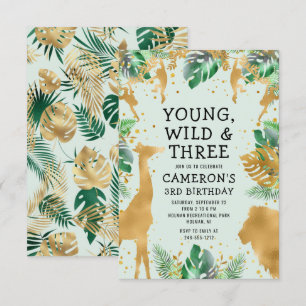 Young Wild Three Safari Pastel Green 3rd Birthday Invitation
