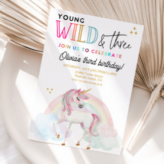 Young Wild & Three Unicorn birthday Invitation