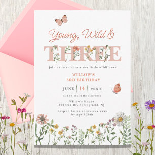 Young Wild & Three Wildflower 3rd Birthday Invitation