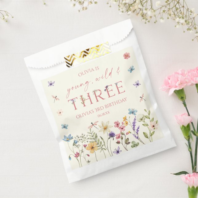 Young Wild & Three Wildflower 3rd Birthday Party Favour Bag (Sealed)