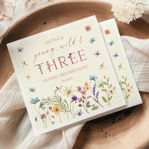 Young Wild & Three Wildflower 3rd Birthday Party Napkin