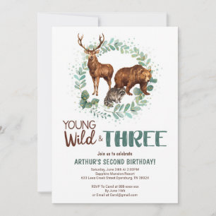 Young Wild Woodland Anniversaire Invitation Garçon