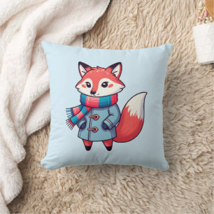 Young winter red fox throw pillow