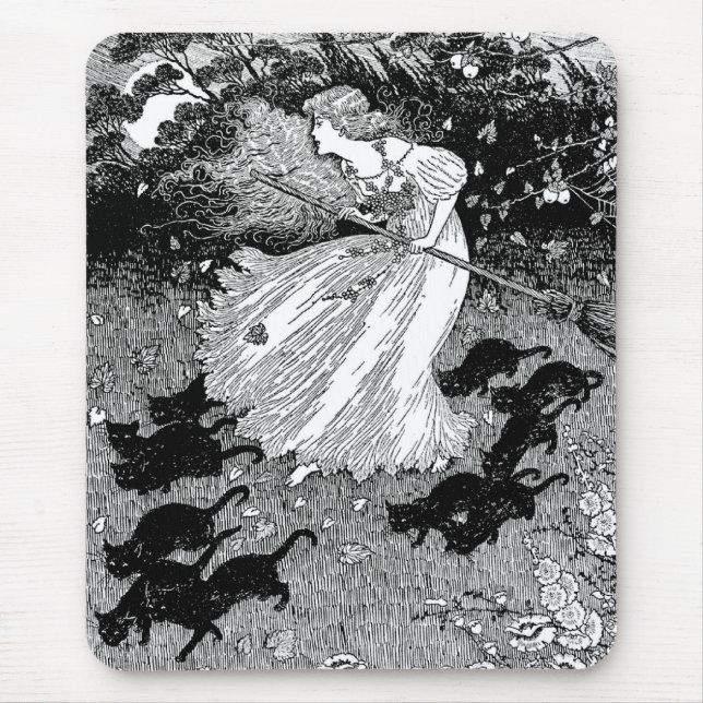 Young witch and black cats mouse pad (Front)
